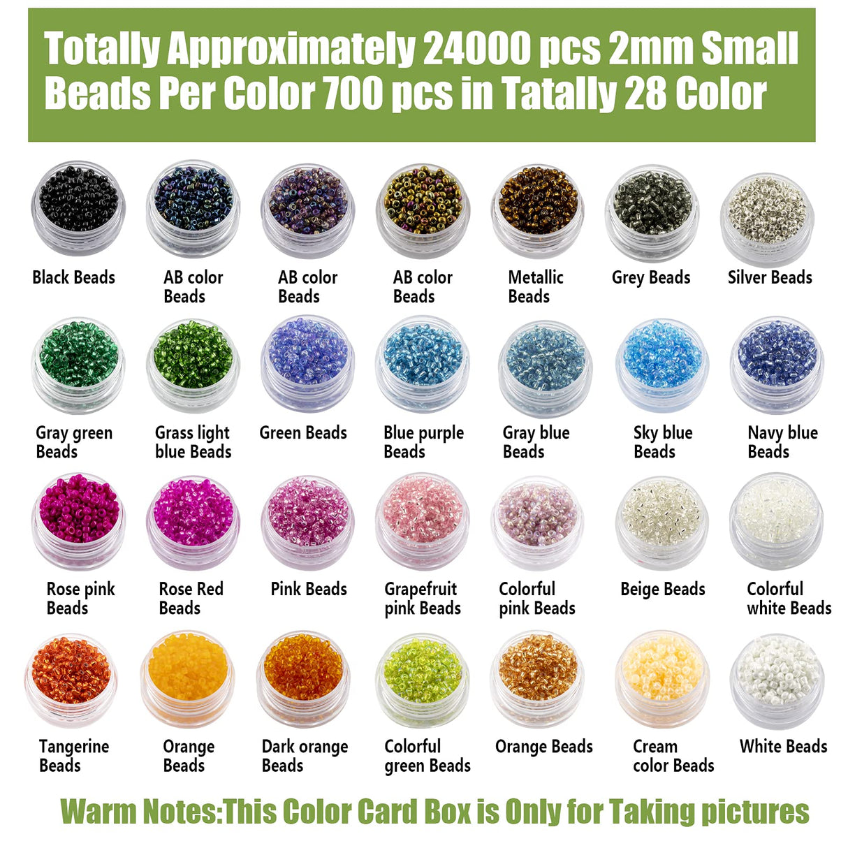 Ybxjges 24000Pcs 2mm Glass Seed Beads Kit, with 28 Colors Small Beads Kit for Girls,Women and Adults,Bracelets, Necklaces,Earring,Jewelry Making Supplies Ybxjges