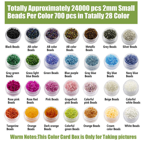 Ybxjges 24000Pcs 2mm Glass Seed Beads Kit, with 28 Colors Small Beads Kit for Girls,Women and Adults,Bracelets, Necklaces,Earring,Jewelry Making Supplies Ybxjges