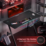 HLDIRECT 47 Inch Gaming Desk with Carbon Fibre Surface, Large Computer Desk Gaming Table, Ergonomic Pc Gaming Workstation Home Office Desks with Cup Holder & Headphone Hook HLDIRECT