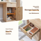 JXQTLINGMU 60" Modern Executive Desk with Storage, Wood Home Office Desk with Drawer & Cabinet, Fluted Computer Writing Desk for Study, Living Room, Bedroom, Antique White JXQTLINGMU