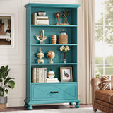 Tribesigns Ocean Blue 6-Shelf Bookcase with Drawer - Stylish Floor Standing Bookshelf with Solid Wood Legs Tribesigns