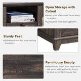 T4TREAM Farmhouse Nightstand with Charging Station, 18'' Wood End Table with 2 Drawers & Metal Mesh Decor, Rustic Side Table Storage Cabinet for Bedroom, Living Room, Dark Rustic Oak T4TREAM