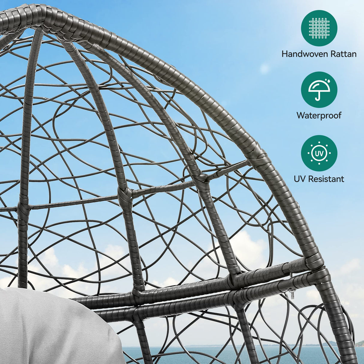 YITAHOME Egg Chair Wicker Outdoor Indoor Oversized Large Lounger with Stand Cushion Leveling Feet Egg Basket Chair 330lbs Capacity for Patio, Garden, Backyard, Balcony-Grey YITAHOME