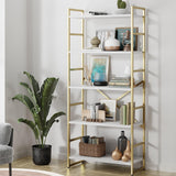 Shintenchi 5 Tiers Bookshelf, Classically Tall Bookcase Shelf,Industrial Book Rack,Modern Book Holder in Bedroom/Living Room/Home/Office, Storage Rack Shelves for Books/Movies,Gold Shintenchi