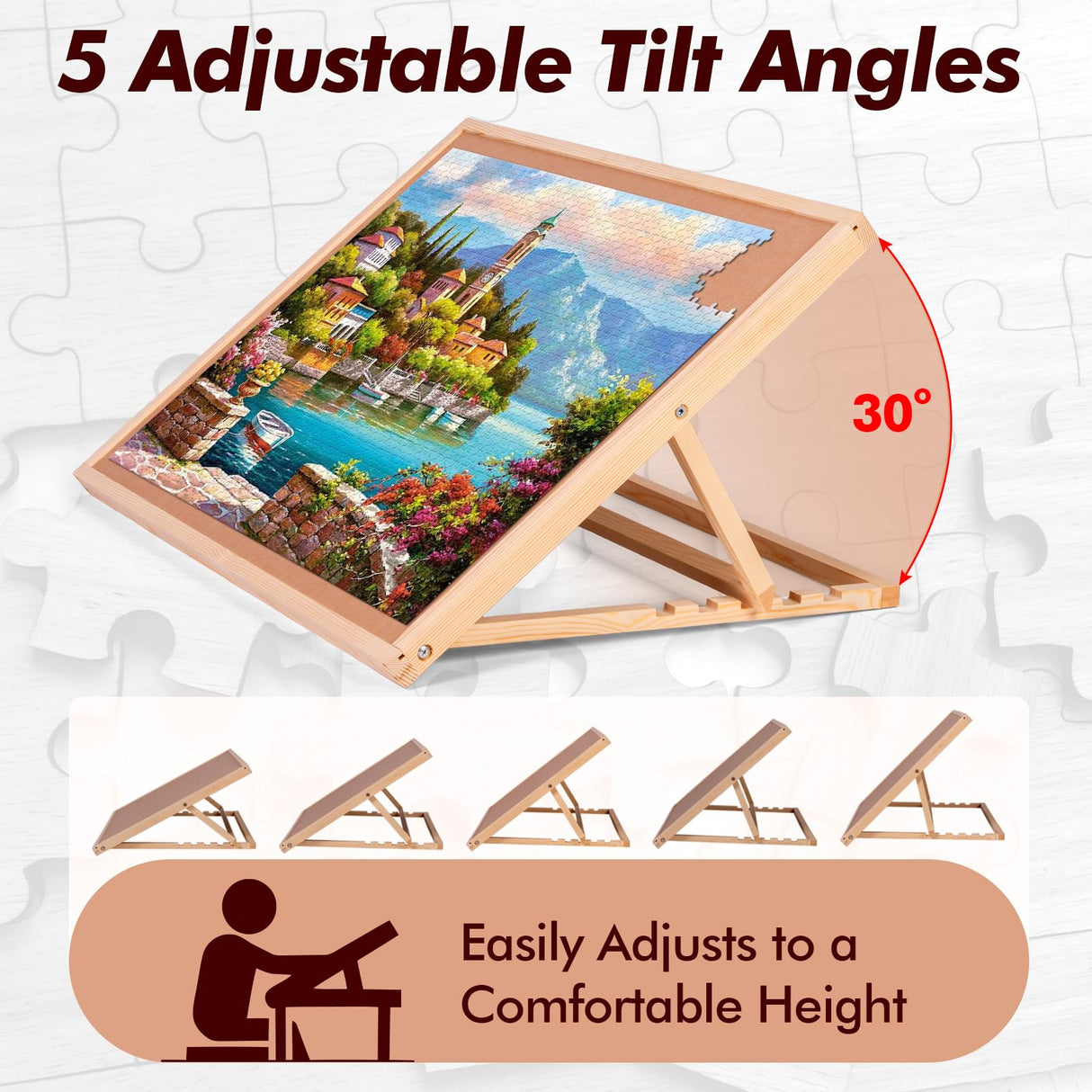 Old Canal Puzzle Board, 1000 Pieces Puzzles Table with Adjustable Tilt Stand, Wooden Jigsaw Puzzle Tables, Portable Puzzle Storage Boards with Non-Slip Felt Tabletop for Adults Old Canal