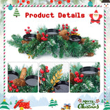 Brightown 20.5“ Iron Christmas Candle Holder, Pine Needles, Red Berries, Gold Balls and Golden Branches Tabletop Decoration with 3 Candle Holders for Christmas Home Decoration Brightown