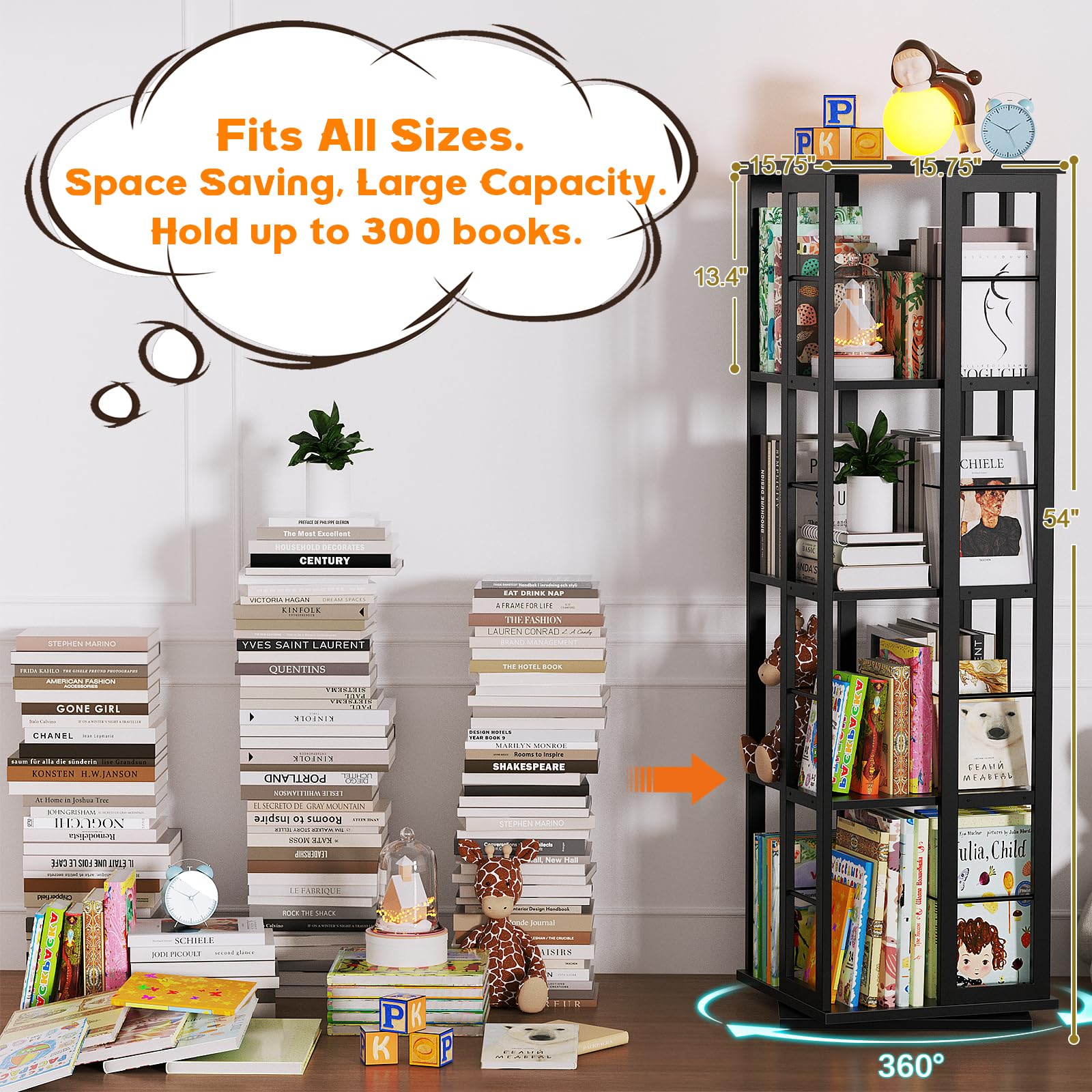 Aheaplus 360° Rotating Black Corner Bookshelf - Stylish Floor Standing Storage Rack for Small Spaces - WoodArtSupply