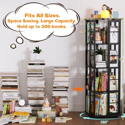 Aheaplus 360° Rotating Corner Bookshelf - Rustic Brown Floor Standing Organizer for Small Spaces - WoodArtSupply