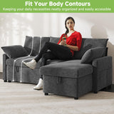 Real Relax 80'' Sofa Bed, L Shaped Chenille Sleeper Sofa Couch with Pull Out Bed and Chaise Storage for Living Room, Apartment and Office, Dark Gray Real Relax