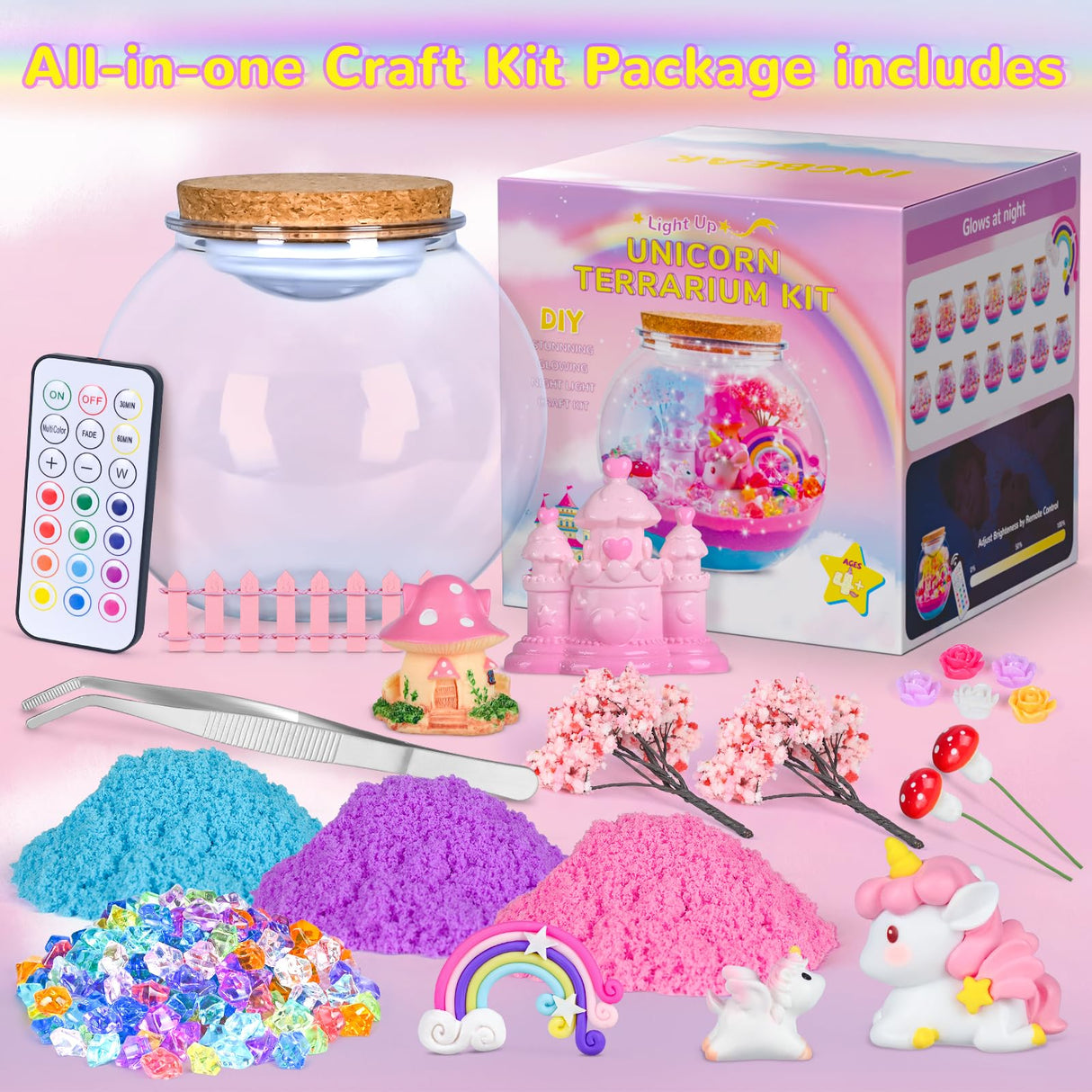 Ingbear Unicorn Terrarium Kit for Kids, Arts and Crafts for Kids Age 4-6 Sand Toys for Girls Ages 4-8 5-7 9 10 Year Old Birthday Christmas Gifts Ingbear
