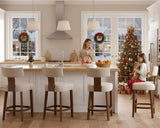 26’’ Farmhouse Bar Stools Set of 4, Linen Upholstered Counter Height Barstools with Back Modern Counter Stools Wood Barstools with Hardwood Frame, Bar Height Chairs for Kitchen Counter Island, Beige LIVINOVA