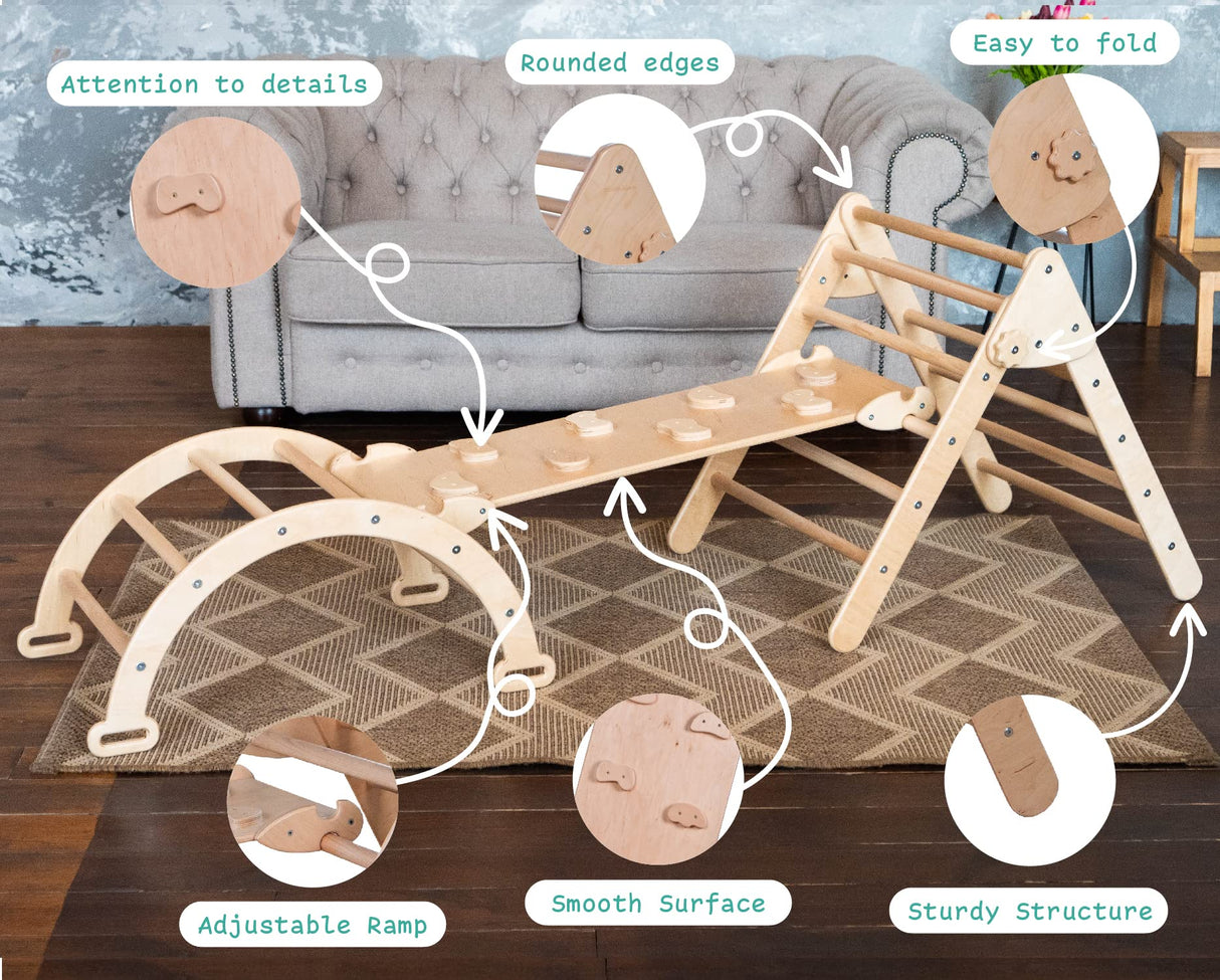 Woodandhearts Indoor Playground: Montessori Climbing Set - Pikler Triangle - Toddler Jungle Gym - Climbing Toys for Toddlers 1-3 Inside Wood And Hearts