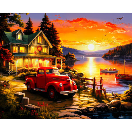 LELEMON Diamond Painting Kits,Sunset Diamond Art for Adults,Landscape 5d Diamond Painting Kits for Adults,Scenery Diamond Art Kits with Diamond Painting Accessories for Home Wall Decor 12 x 16inch LELEMON