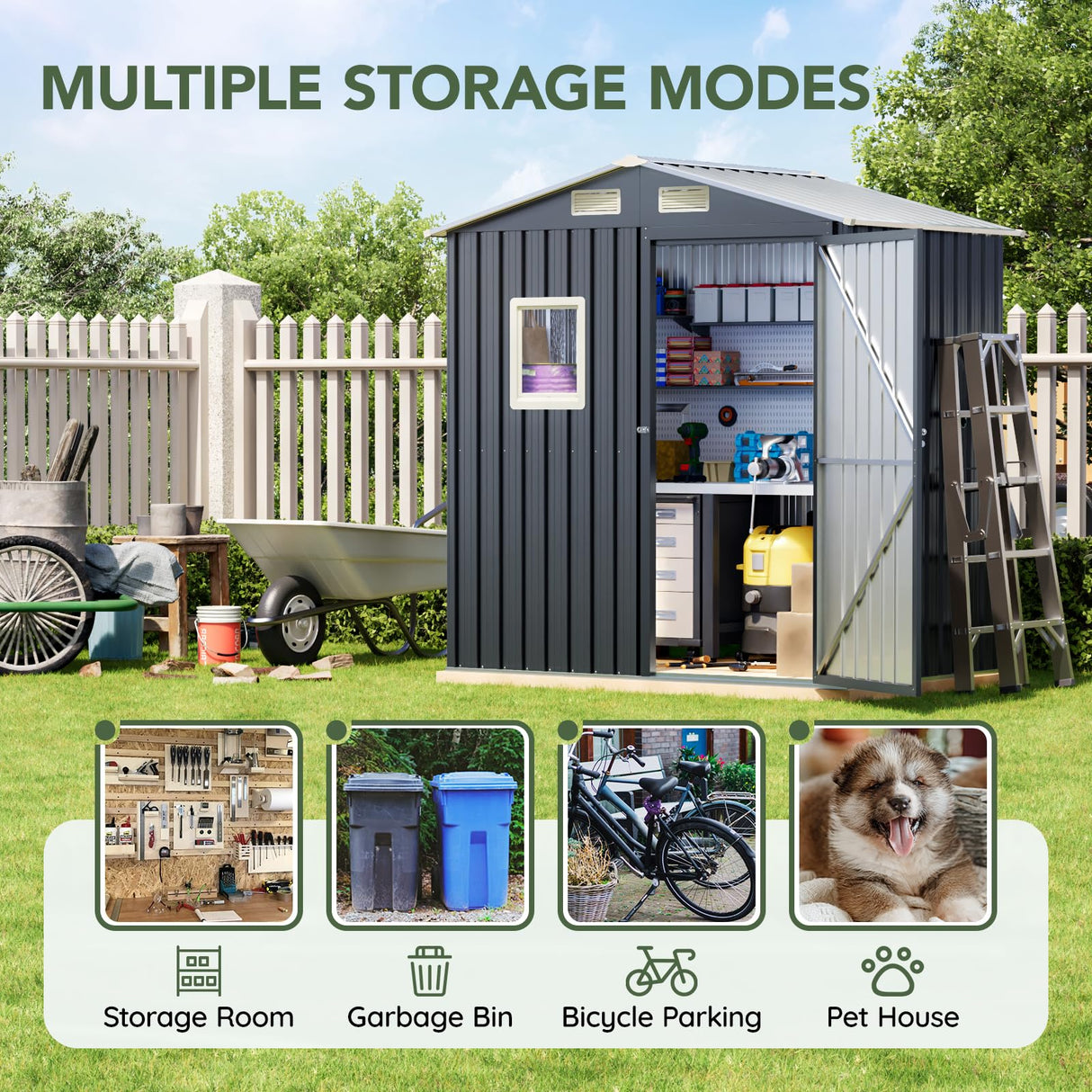 Grovellis Update Version 6x4 FT Outdoor Metal Storage Shed, Single Door, 1 Clear Window, Tool Shed for Garden, Patio, Backyard Nightblue Grovellis