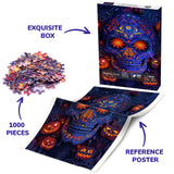Halloween Horror Skull Puzzle for Adults 1000 Pieces, Holiday Flower Skeleton Jigsaw Puzzle, Pumpkin Ghost Spider Puzzle BBOLDIN
