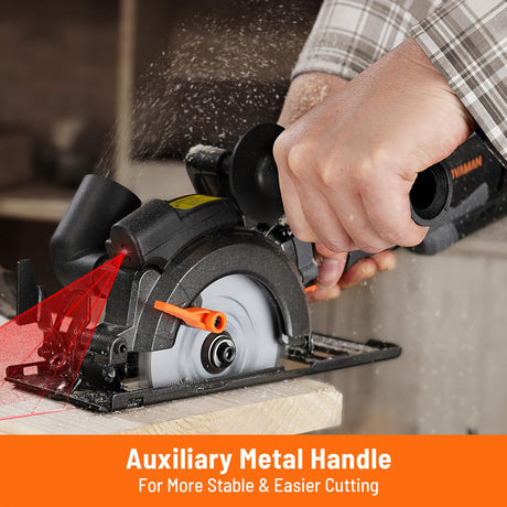 DOVAMAN Circular Saw, 5.8A 4-1/2" Circular Saw w/Laser, Metal Auxiliary Handle, 6 Blades (4½", 4¾"), Cutting Depth 1-11/16" (90°), 1-1/8" (45°), Ideal for Wood, Soft Metal, Plastic, Tile - MCS01A DOVAMAN
