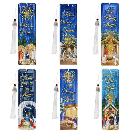 INCOK Christmas Diamond Art Bookmarks - 6 PCS The Nativity Diamond Painting Bookmarks Set DIY Christian Jesus Art Craft Religions Xmas Gift Book Lover Beginner INCOK