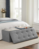SONGMICS Mazie Collection - 43 Inches Ottoman Storage Bench, 35 Gal. Folding Chest with Breathable Linen-Look Fabric, Load up to 660 lb, for Entryway, Living Room, Bedroom, Light Gray ULSF077G05 SONGMICS