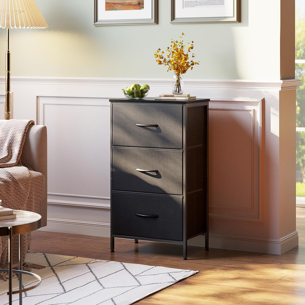 AODK Dresser for Bedroom Nightstand Small Dresser Chest of Drawers End Table for Living Room, Closet Dresser with 3 Storage Drawers Organizer Clothes, Black AODK