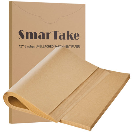 SMARTAKE 200 Pcs Parchment Paper Baking Sheets, 12x16 Inches Non-Stick Precut Baking Parchment, Perfect for Baking Grilling Air Fryer Steaming Bread Cup Cake Cookie and More (Unbleached) SMARTAKE