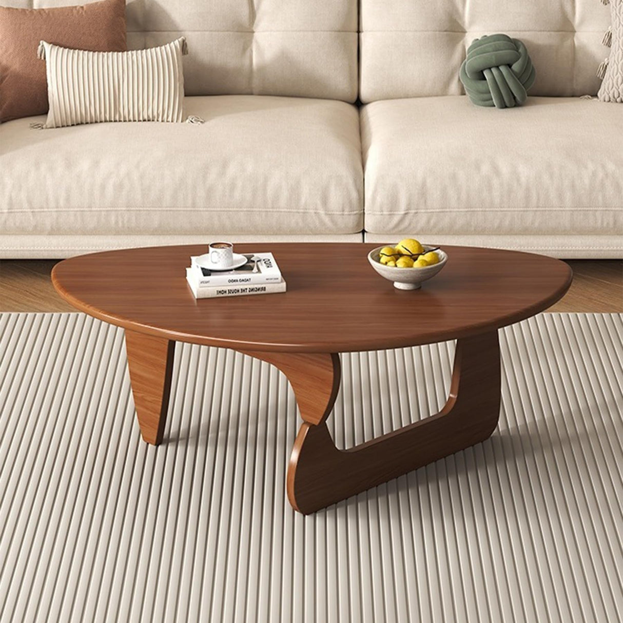 Wood Coffee Table, Mid Century Modern Triangle Coffee Table for Living Room, Rustic Solid Wood Legs and Tabletop, Farmhouse Walnut Accent Center Table for Small Spaces DESYIFO