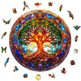 Aeekdook Wooden Jigsaw Puzzles for Adults - Wooden Puzzles Life of Tree- Stained Glass Unique Cool Wooden Puzzles for Adults - 100 Pieces Relax Puzzles (S-8.5 * 8.5in) Aeekdook