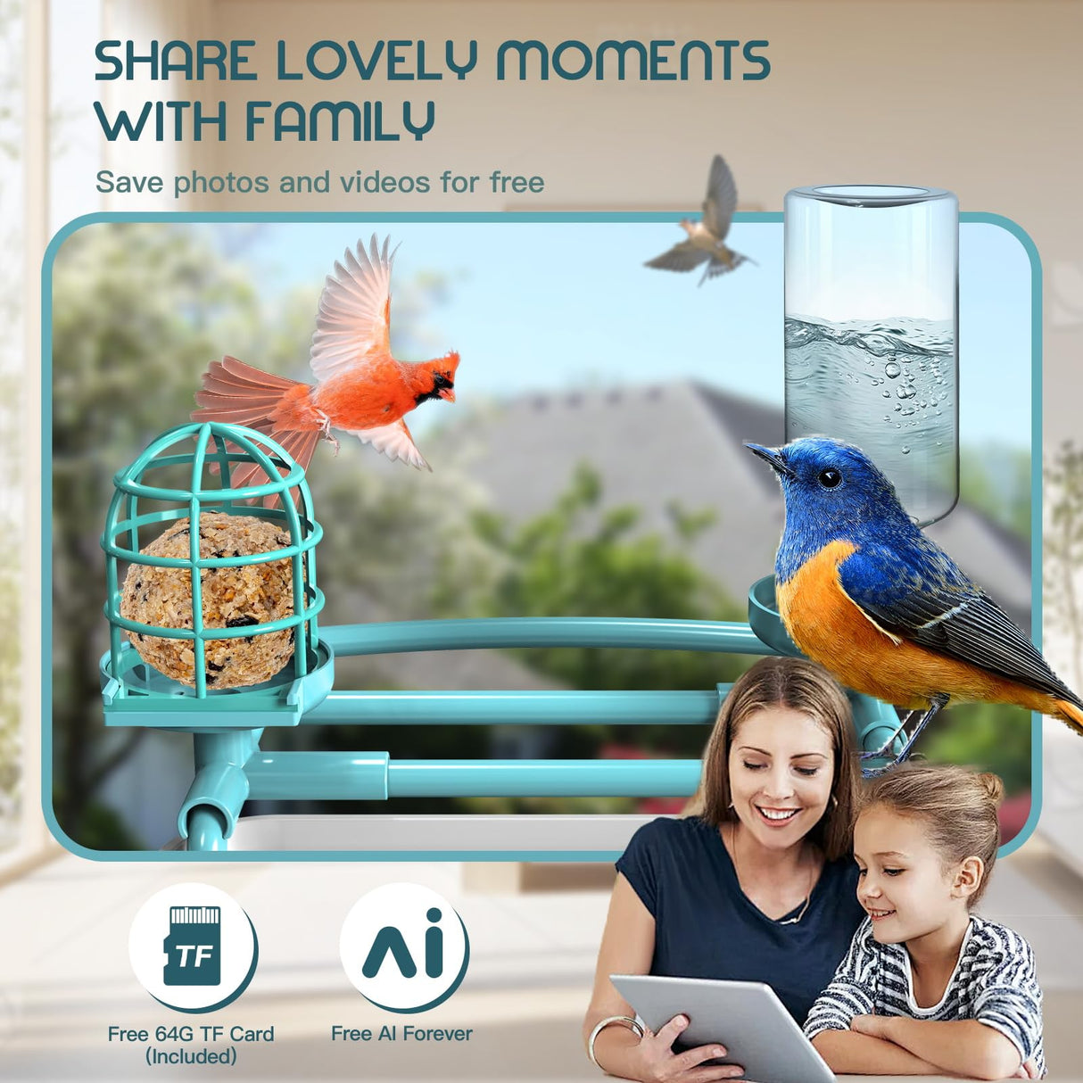 BROAIMX Smart Bird Feeder with Camera, Free AI Forever for 11,000+ Bird Species, 64G TF Card & 1080P HD, Solar-Powered Wireless Outdoor Bird Feeder, App Alerts & Two-Way Audio for Garden Bird Watching BROAIMX