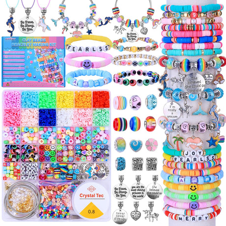 AIPRIDY 3600 Pcs Girls Toys Bracelet Making Kit, Unicorn/Mermaid Jewelry Activity, Flat College Style Beading for Friendship Jewelry Making, DIY Crafts for 4-12 Girls Birthday Christmas Gifts(Aqua) AIPRIDY