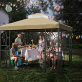 SGmory 10x10 FT Grill Gazebo Canopy Replacement Top, Pavilion Sunshade Polyester Gazebo Cover with Air Vent, Grill Canopy for Yard Patio Garden & Outdoor BBQ (Khaki) SGmory