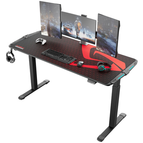 EUREKA ERGONOMIC Gaming Desk 65 inch Electric Standing Desk Height Adjustable, Large Gaming Computer Desk with RGB LED Lights Home Office Desk with Extended Gaming Mouse mat for Gamer, Black EUREKA ERGONOMIC
