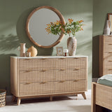 T4TREAM Fluted 6 Drawers Dresser, 54" Wide Modern Chest of Drawers with Faux Marble Top, Curved Profile Design, Dresser TV Stand, Wood Drawer Organizer for Bedroom, Living Room, Hallway, Natural Oak T4TREAM