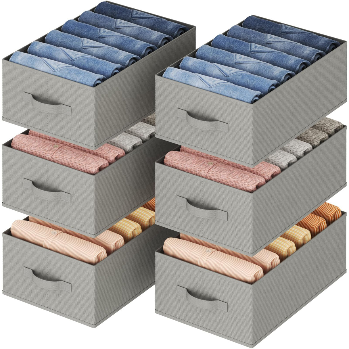 Lifewit Wardrobe Clothes Organizer 6 Pack, Large Size 6 Grids Closet Jean Storage Bins with Handles and Support Boards, Foldable Drawer Dividers for Sweater, Pants, T-Shirt, Hoodie, Dress, Grey Lifewit