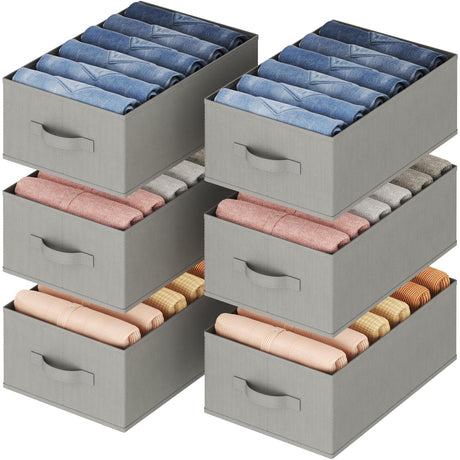 Lifewit Wardrobe Clothes Organizer 6 Pack, Large Size 6 Grids Closet Jean Storage Bins with Handles and Support Boards, Foldable Drawer Dividers for Sweater, Pants, T-Shirt, Hoodie, Dress, Grey Lifewit