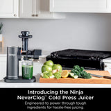 Ninja JC151 NeverClog Cold Press Juicer, Powerful Slow Juicer with Total Pulp Control, Countertop, Electric, 2 Pulp Functions, Dishwasher Safe, 2nd Generation, Charcoal Ninja