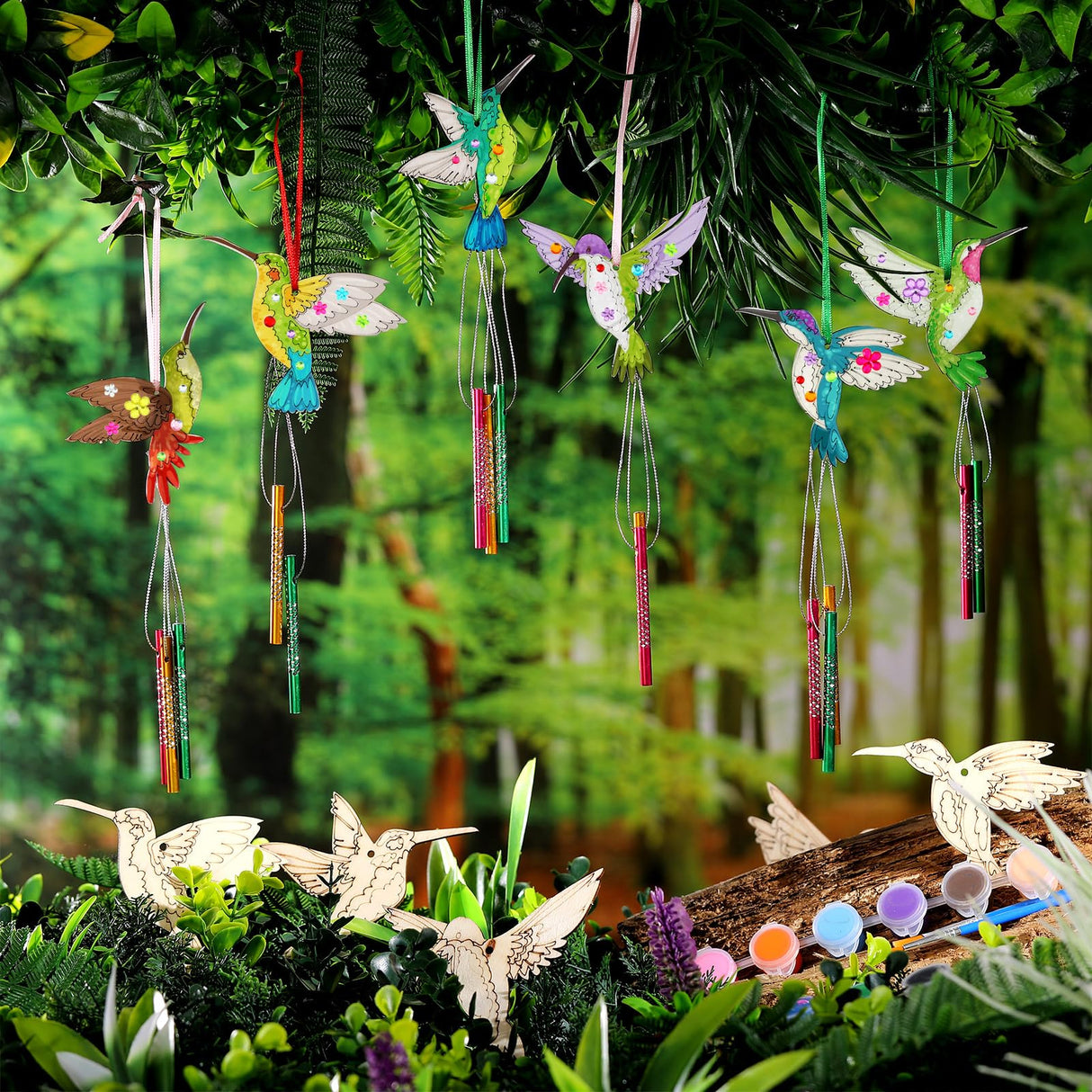 JellyArch Wind Chime Making Kit for Kids Make Your Own Wind Chime Wooden Ornaments for Girls and Boys DIY Crafts Activity Birthday Summer Decoration(Hummingbird) JellyArch
