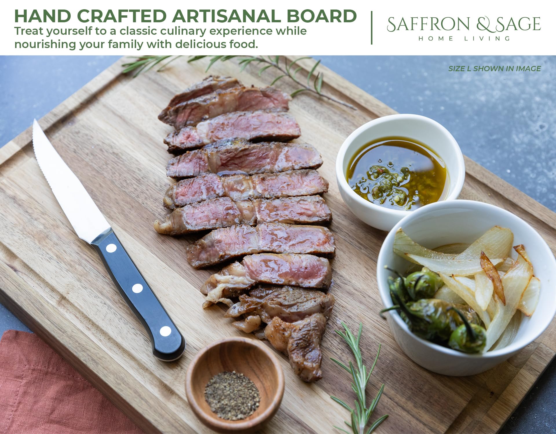 Saffron & Sage Large Wood Cutting Board - Thumbnail 5