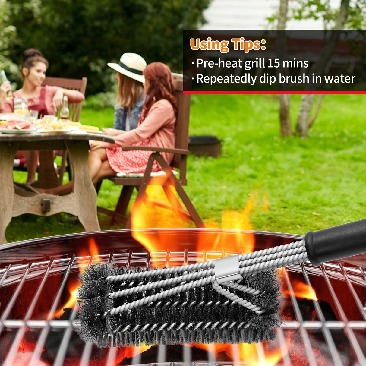 NEXCOVER Grill Brush for Outdoor Grill 18” BBQ Grill Cleaning Brush Stainless Steel Grill Cleaner Barbecue Grilling Accessories for Gas Charbroil Porcelain Grates NEXCOVER