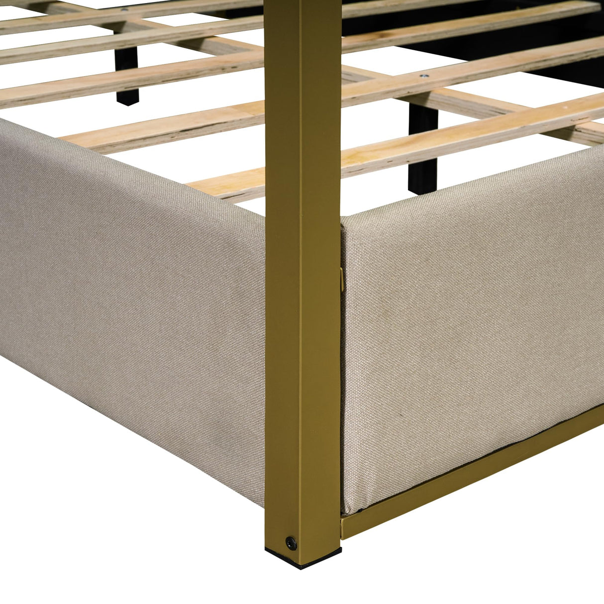 Queen Size Canopy Upholstered Platform Bed with Sturdy Metal Frame and Headboard in Beige Linen KLMM