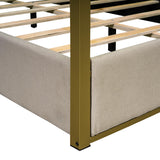 Queen Size Canopy Upholstered Platform Bed with Sturdy Metal Frame and Headboard in Beige Linen KLMM