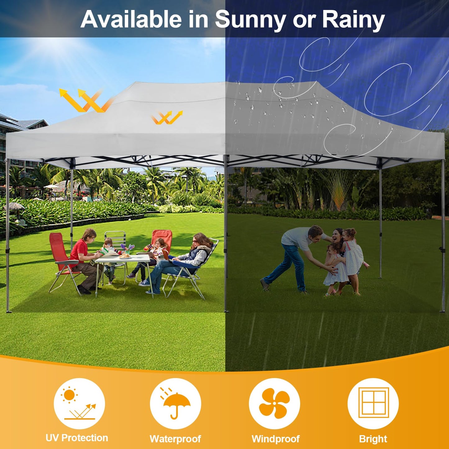 COBIZI 10x20 Pop Up Canopy without Sidewall,Heavy Duty Canopy UPF 50+ All Season Wind Waterproof Commercial Outdoor Wedding Party Tents for Parties Canopy Gazebo with Roller Bag(10 x 20 ft Wh - WoodArtSupply