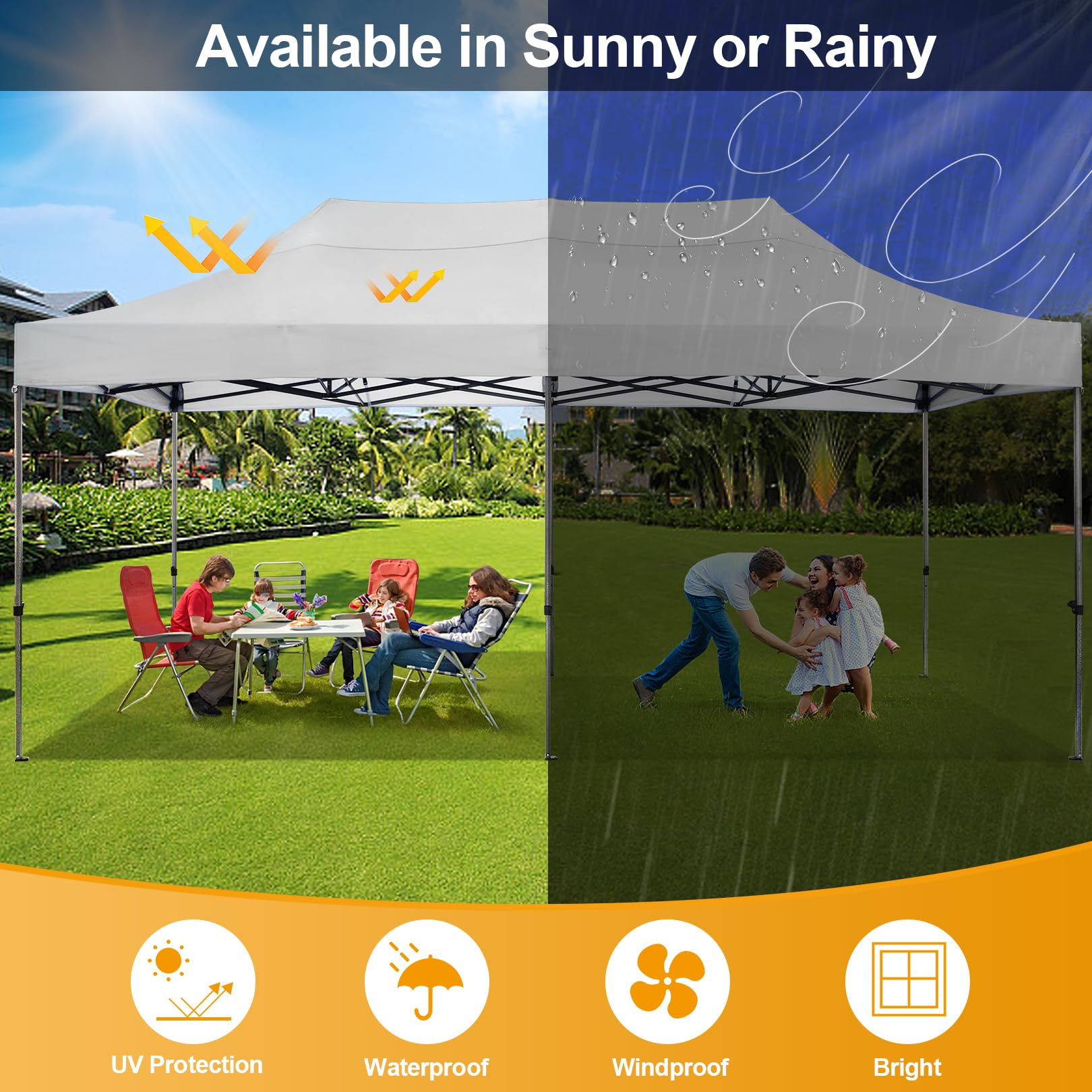 COBIZI 10x20 Pop Up Canopy without Sidewall,Heavy Duty Canopy UPF 50+ All Season Wind Waterproof Commercial Outdoor Wedding Party Tents for Parties Canopy Gazebo with Roller Bag(10 x 20 ft Wh - WoodArtSupply