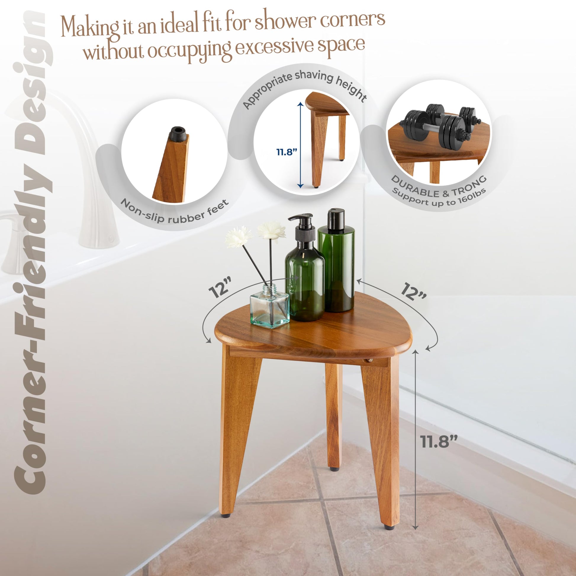 BLUEWEST Shower Foot Stool for Shaving Legs, Acacia Wood Shower Foot Rest, Bathroom Foot Step Stool for Inside Shower, Shower Bench, Corner Shower Stool for Small Shower Spaces (Natural Acaci - WoodArtSupply