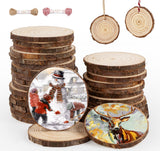 ilauke Wood Slices, 30 Pcs 2.7"-3.1" Natural Wood Slices with Predrilled Hole, Unfinished Wood with Bark, Wooden Circles for Crafts and Paint DIY Ornaments Christmas Crafts Arts Wedding Decor ilauke
