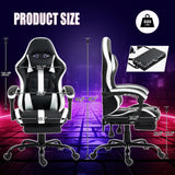 HOMHUM Massage Gaming Chair with Footrest, Ergonomic PU Leather Computer Chair w/Headrest and Lumbar, Height Adjustable, 360° Swivel Desk Office Chair, White HOMHUM
