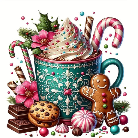 Christmas Gingerbread Cup Diamond Painting Kits for Adults,5D Winter Diamond Art Kits for Adults Beginners,DIY Full Round Drill Diamond Dot Painting Gem Art Kits for Adult,Home Wall Decor 13.8x13.8 In LKHMVCA