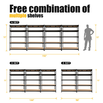 PrimeZone 2 Pack Storage Shelves 48" x 24" x 72" - 5 Tier Heavy Duty Adjustable Garage Storage Shelving, Metal Storage Utility Rack Shelf Unit for Warehouse Pantry Closet Kitchen, Black