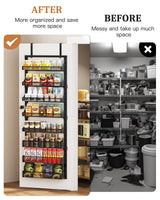 POKIPO 8-Tier Over the Door Pantry Organizer, Large Metal Door Spice Rack with Adjustable Basket, 2 in 1 Wall Mount or Hanging Heavy-Duty Pantry Door Storage Shelf for Kitchen and Bathroom, Black POKIPO