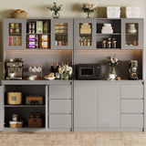 GarveeHome 71" Tall Kitchen Pantry Cabinet, Kitchen Storage Hutch with Led Lights and Power Outlets, Microwave Stand, Glass Door, Adjustable Shelves, Handless Design, Grey GarveeHome