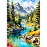 DPHERO Snowy Mountain Diamond Painting Kits for Beginners Adults,5D DIY Forest Diamond Art Kits,Round Full Drill Stream Diamond Painting Art,DIY Painting by Numbers Diamond Art Painting 12x16 inch DPHERO
