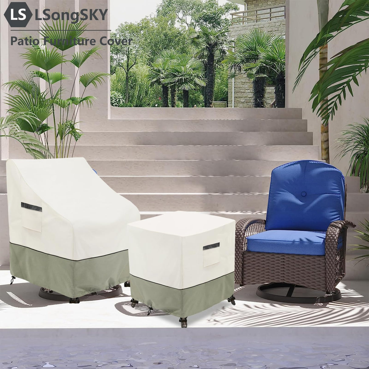 LSongSKY Patio Wicker Side Table Cover,Waterproof Square Patio Small Side Table Cover,Suitable for 3-Piece Outdoor Wicker Patio Bistro Set Side Table,22W x 22D x 18H inch. LSongSKY